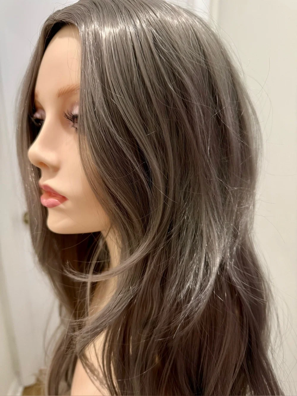 HAIR, 28” Wavy/Straight, Center Part, long Layers Dark Silver/Gray